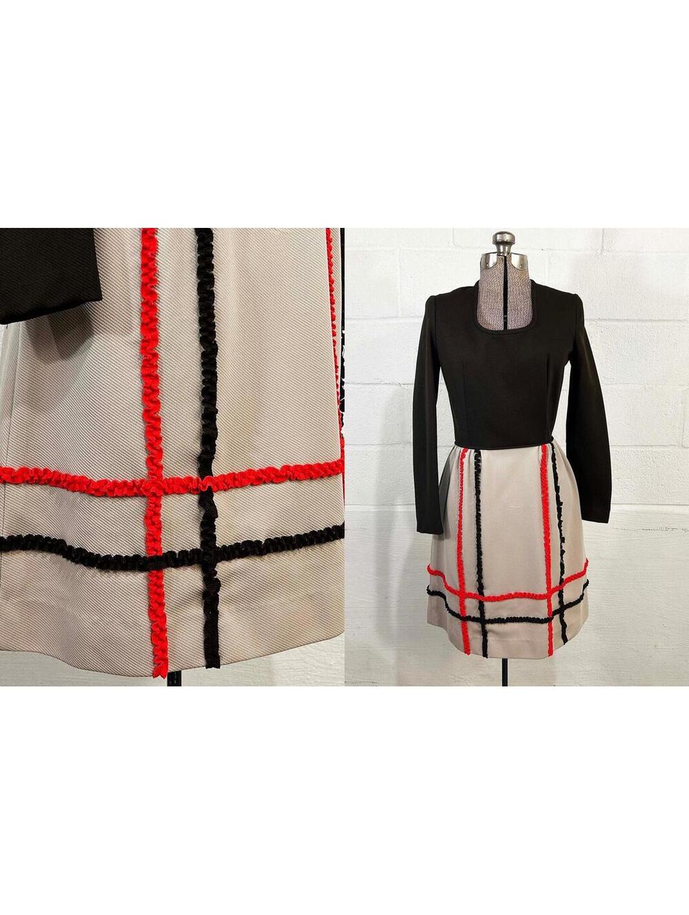 1960s Mod Dress Gay Gibson Taupe & Orange XS/Small